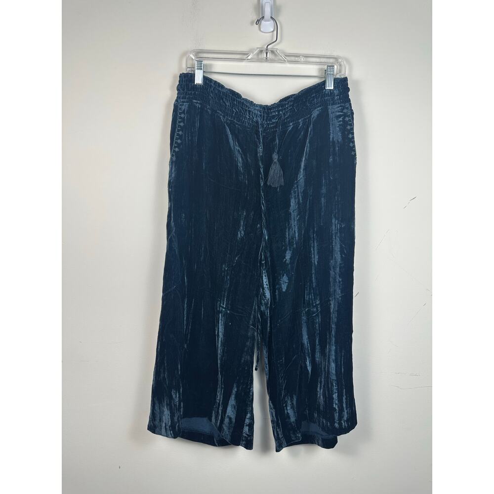 Hei Hei Velvet Wide Leg Pants Women Medium Teal EUC Cropped Pull On Anthro
